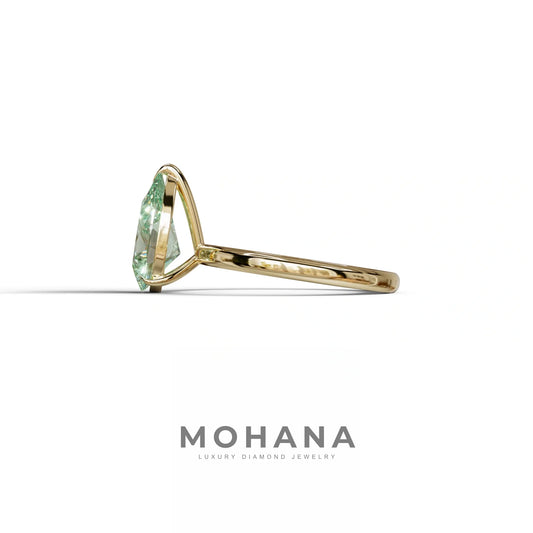 Green Pear Cut Solitaire Lab Grown Diamond Engagement Ring - Maniola