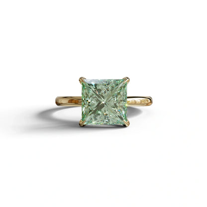 Green Princess Cut Solitaire Lab Grown Diamond Engagement Ring - Speyeria - 2 Carat / 10K Solid Gold / Yellow Gold