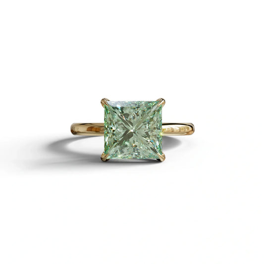 Green Princess Cut Solitaire Lab Grown Diamond Engagement Ring - Speyeria - 2 Carat / 10K Solid Gold / Yellow Gold