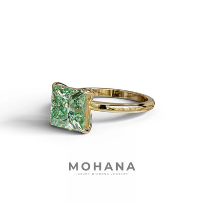 Green Princess Cut Solitaire Lab Grown Diamond Engagement Ring - Speyeria