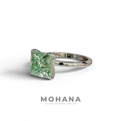 Green Princess Cut Solitaire Lab Grown Diamond Engagement Ring - Speyeria