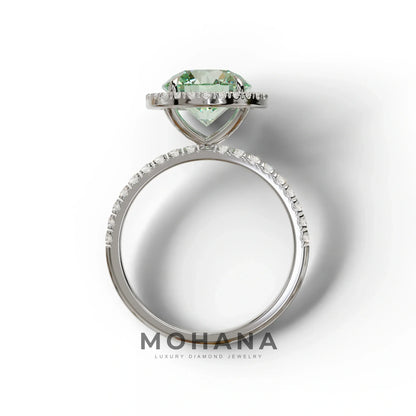 Halo & Pave Setting Round Green Lab Diamond Ring - Flutura