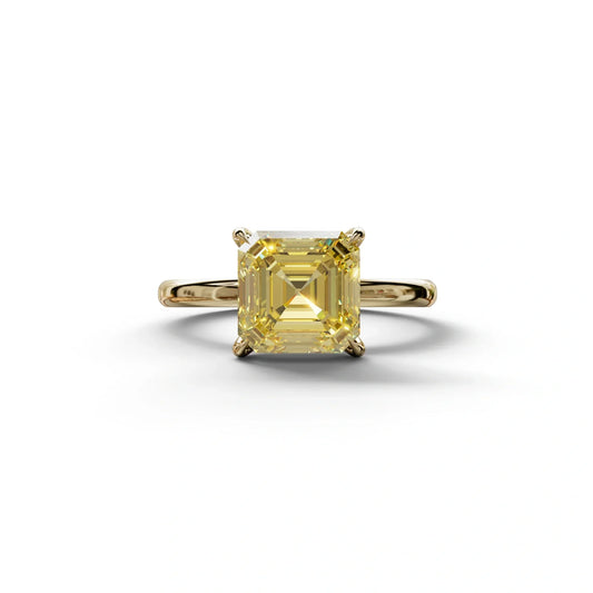 Yellow Asscher Cut Solitaire Lab Grown Diamond Engagement Ring - Fabriciana - 2 Carat / 10K Solid Gold / Yellow Gold