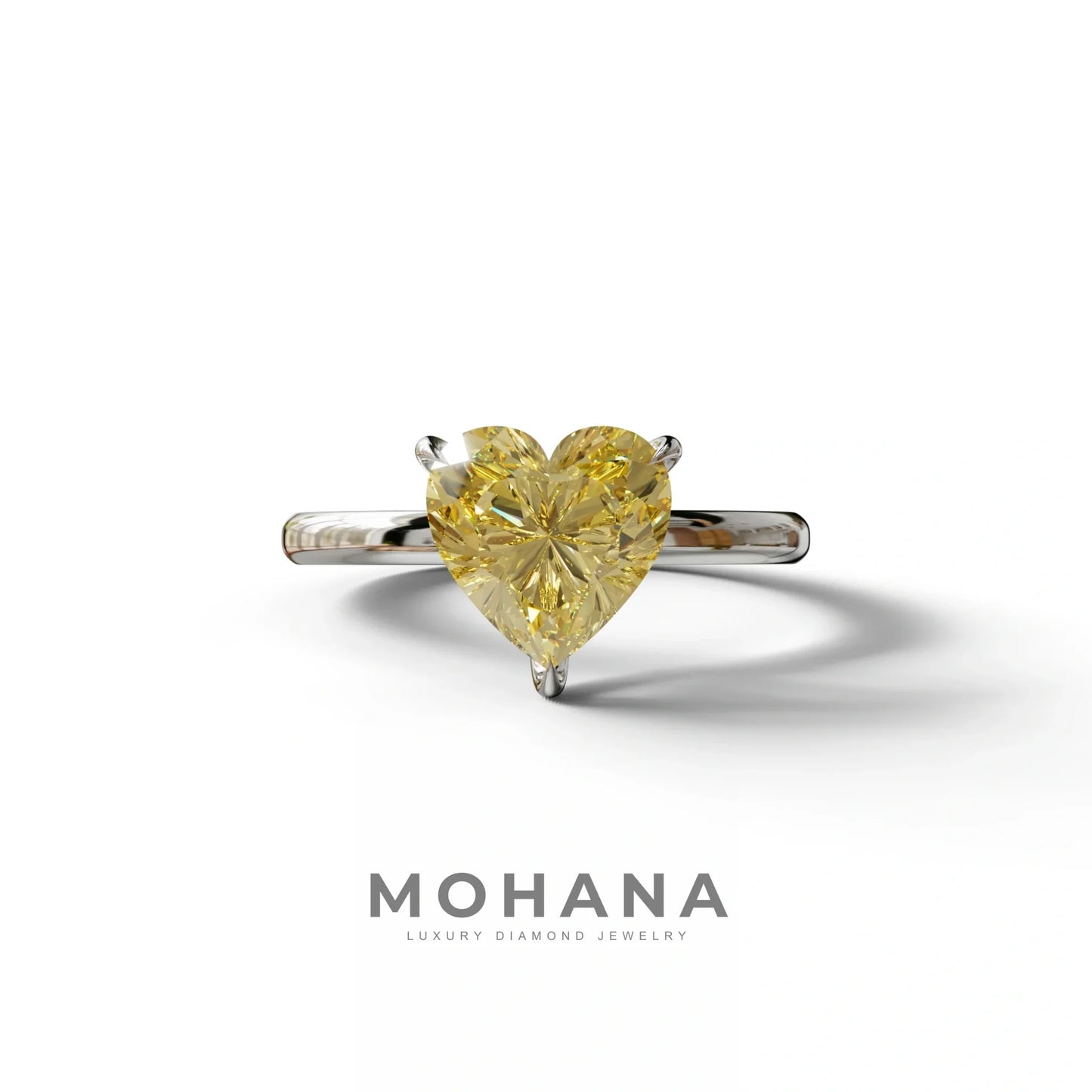 Fancy Yellow Heart Cut Solitaire Lab Grown Diamond Engagement Ring - Mellow - 2 Carat / 10K Solid Gold / White Gold