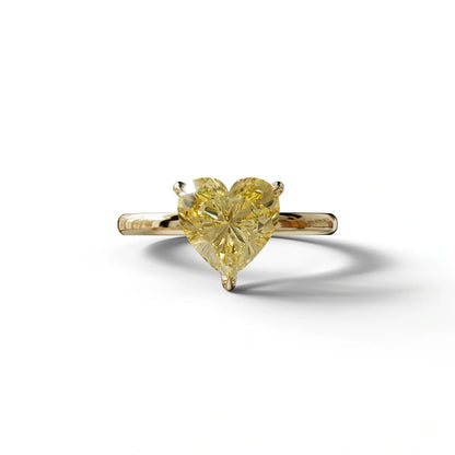 Fancy Yellow Heart Cut Solitaire Lab Grown Diamond Engagement Ring - Mellow - 2 Carat / 10K Solid Gold / Yellow Gold