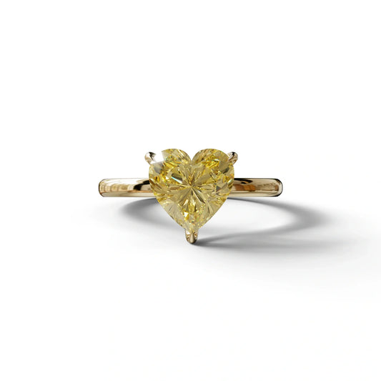 Fancy Yellow Heart Cut Solitaire Lab Grown Diamond Engagement Ring - Mellow - 2 Carat / 10K Solid Gold / Yellow Gold