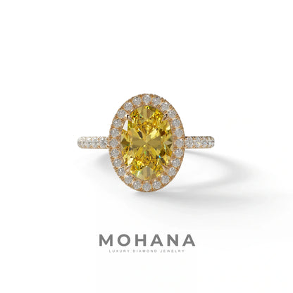 Yellow Oval Cut Halo & Pave Lab Grown Diamond Engagement Ring - AnnaBella - 2 Carat / 10K Solid Gold / Rose Gold