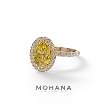 Yellow Oval Cut Halo & Pave Lab Grown Diamond Engagement Ring - AnnaBella