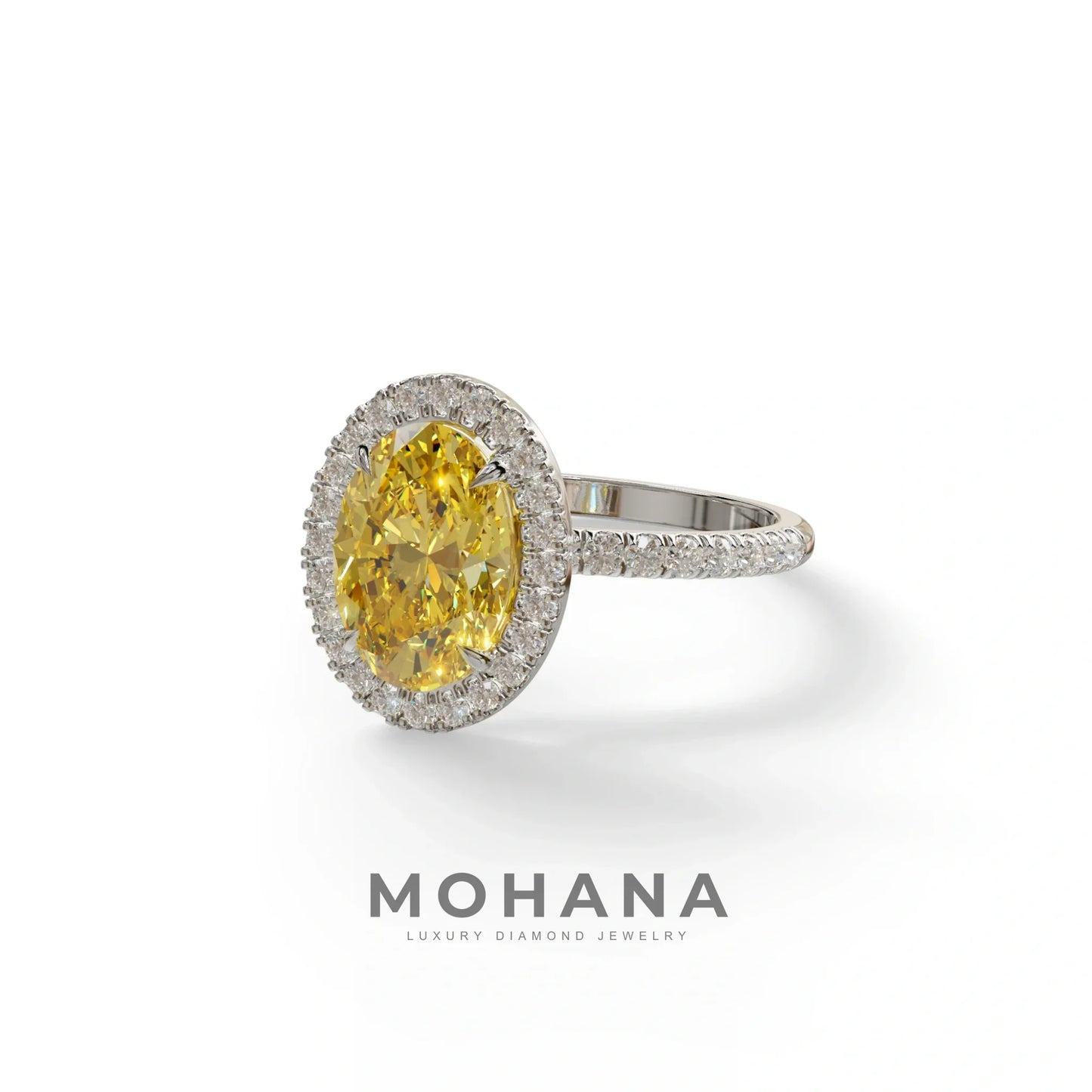 Yellow Oval Cut Halo & Pave Lab Grown Diamond Engagement Ring - AnnaBella