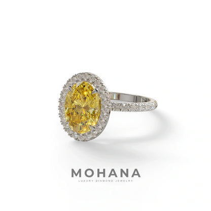 Yellow Oval Cut Halo & Pave Lab Grown Diamond Engagement Ring - AnnaBella