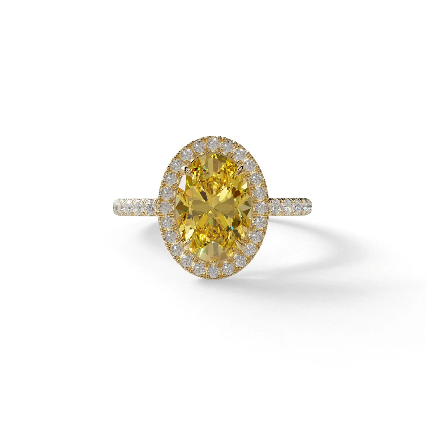 Yellow Oval Cut Halo & Pave Lab Grown Diamond Engagement Ring - AnnaBella - 2 Carat / 10K Solid Gold / Yellow Gold