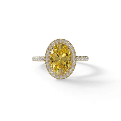 Yellow Oval Cut Halo & Pave Lab Grown Diamond Engagement Ring - AnnaBella - 2 Carat / 10K Solid Gold / Yellow Gold