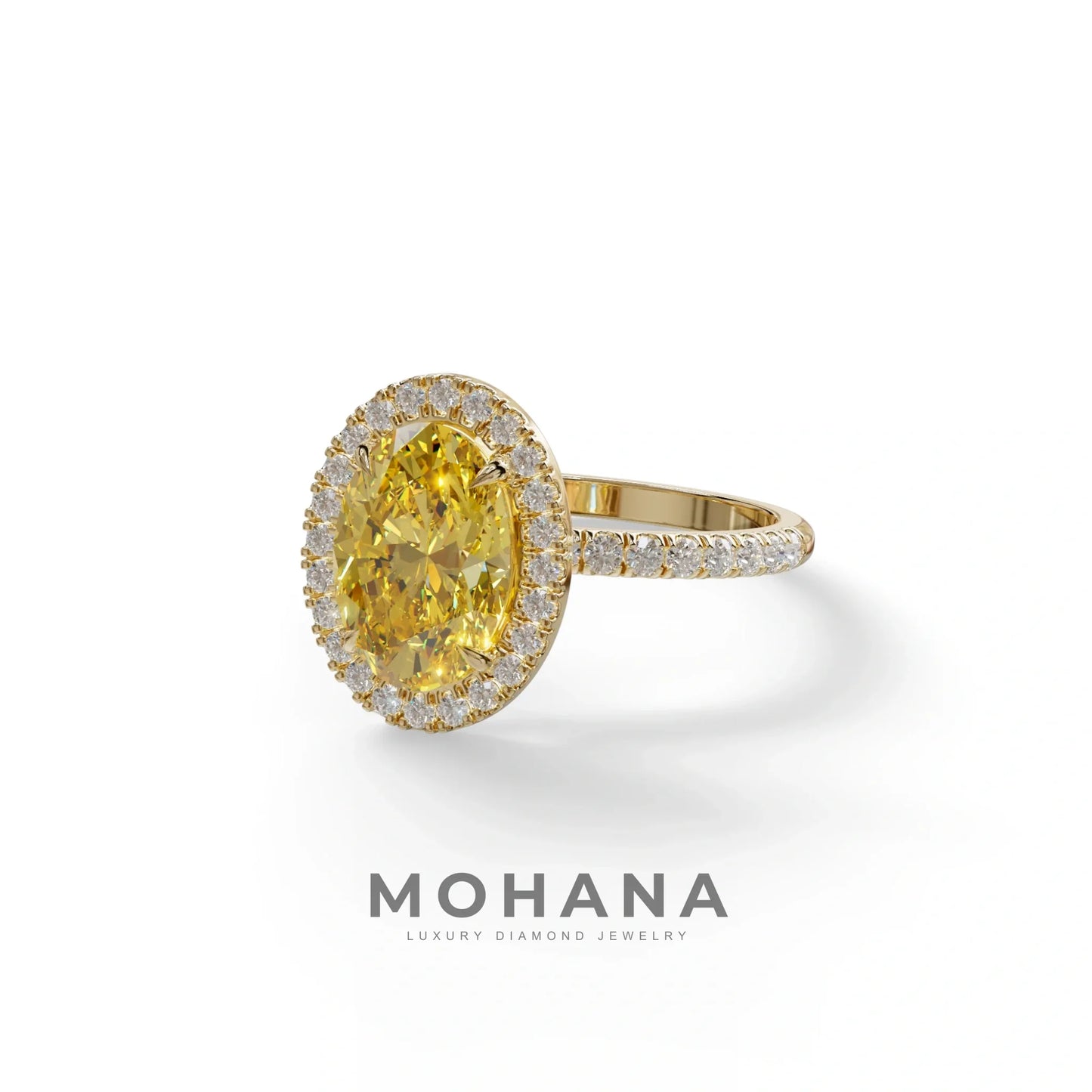 Yellow Oval Cut Halo & Pave Lab Grown Diamond Engagement Ring - AnnaBella