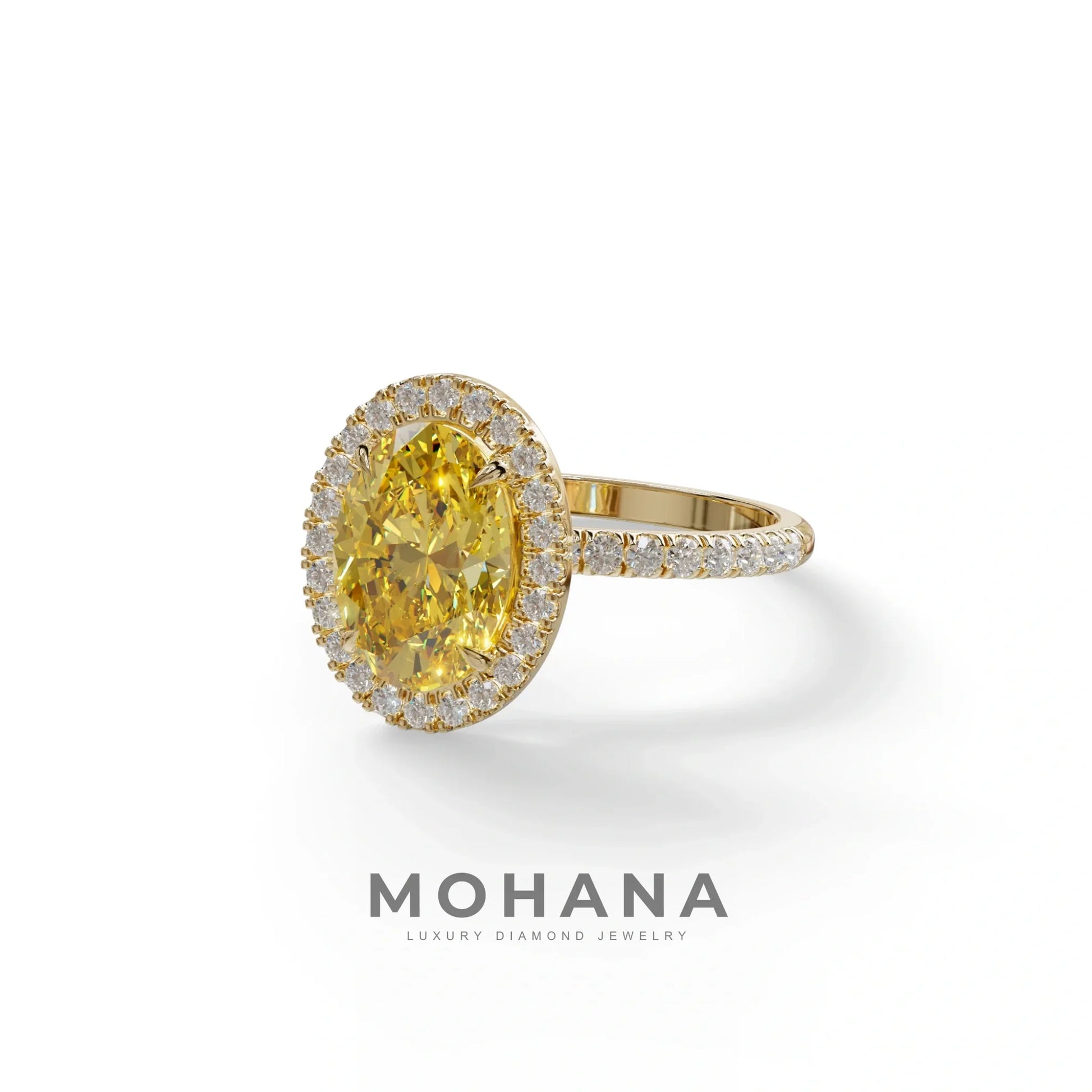 Yellow Oval Cut Halo & Pave Lab Grown Diamond Engagement Ring - AnnaBella