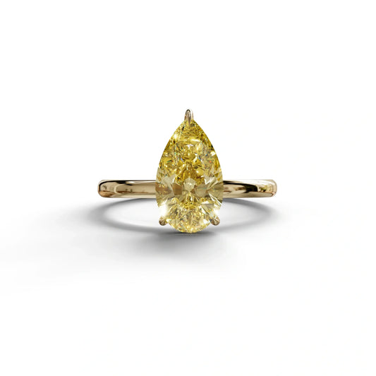 Yellow Pear Cut Solitaire Lab Grown Diamond Engagement Ring - Maniola - 2 Carat / 10K Solid Gold / Yellow Gold
