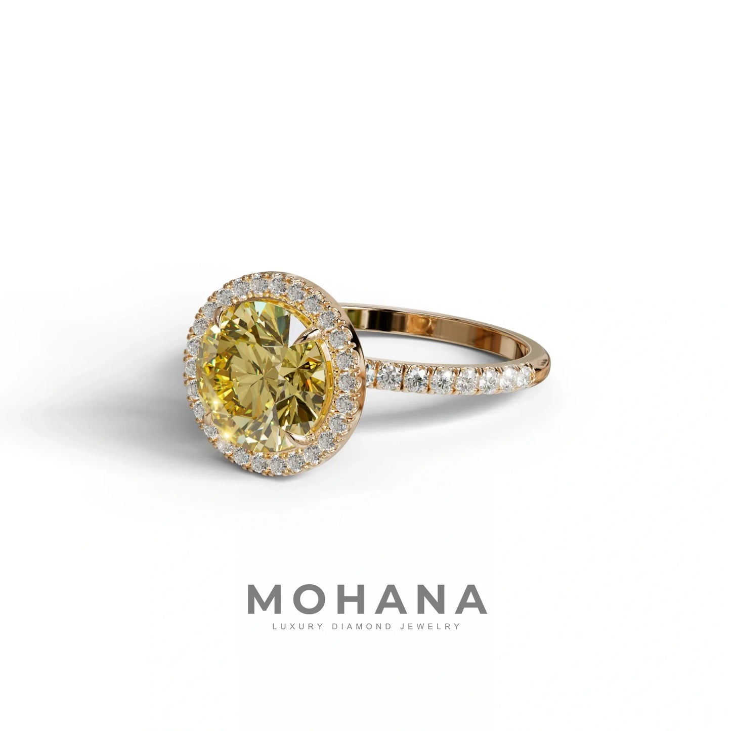 Halo & Pave Setting Round Yellow Lab Diamond Ring - Flutura