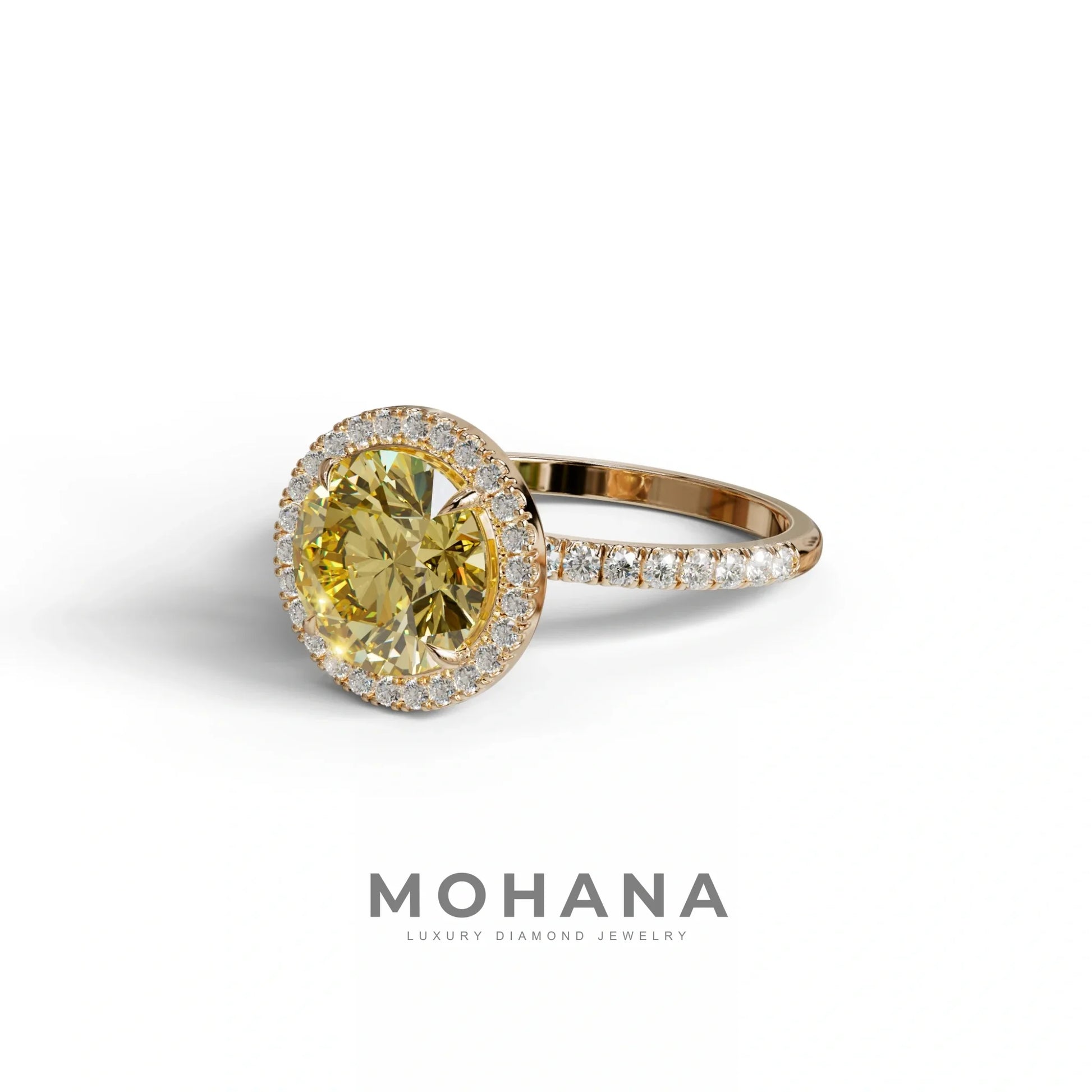 Halo & Pave Setting Round Yellow Lab Diamond Ring - Flutura