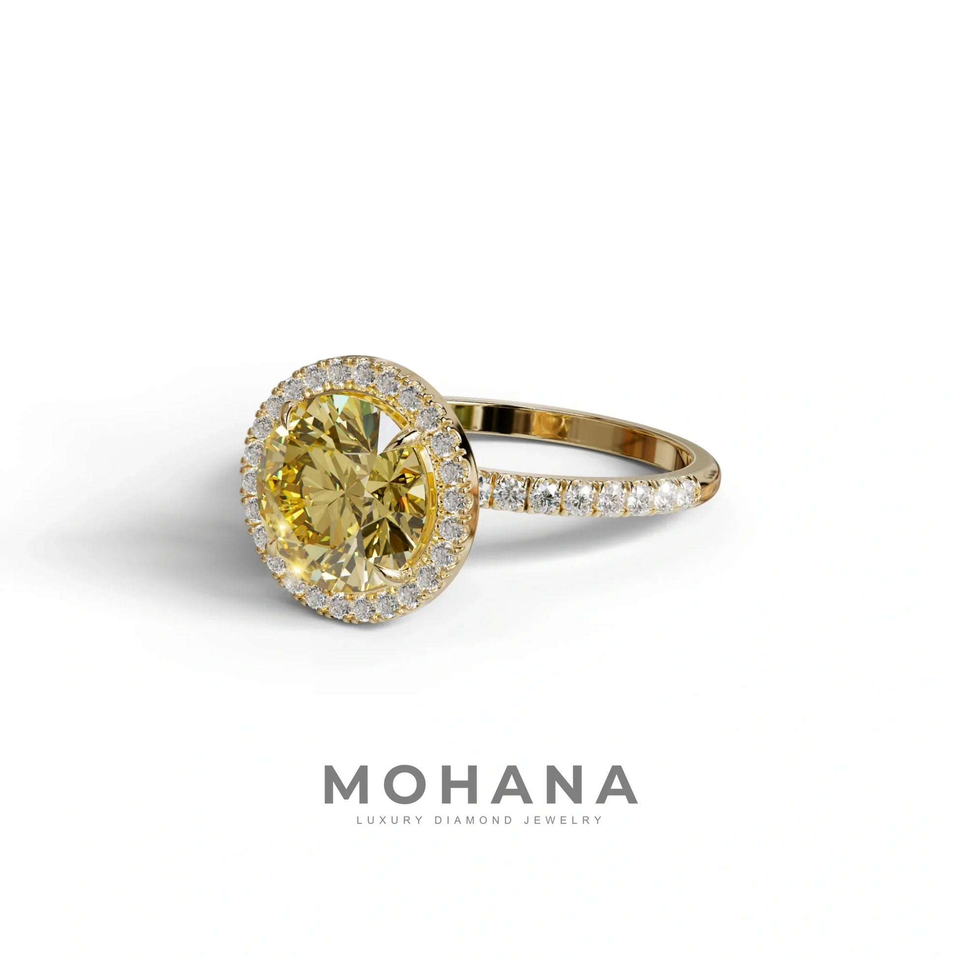 Halo & Pave Setting Round Yellow Lab Diamond Ring - Flutura