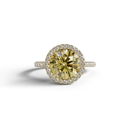 Halo & Pave Setting Round Yellow Lab Diamond Ring - Flutura - 2 Carat / 10K Solid Gold / Yellow Gold
