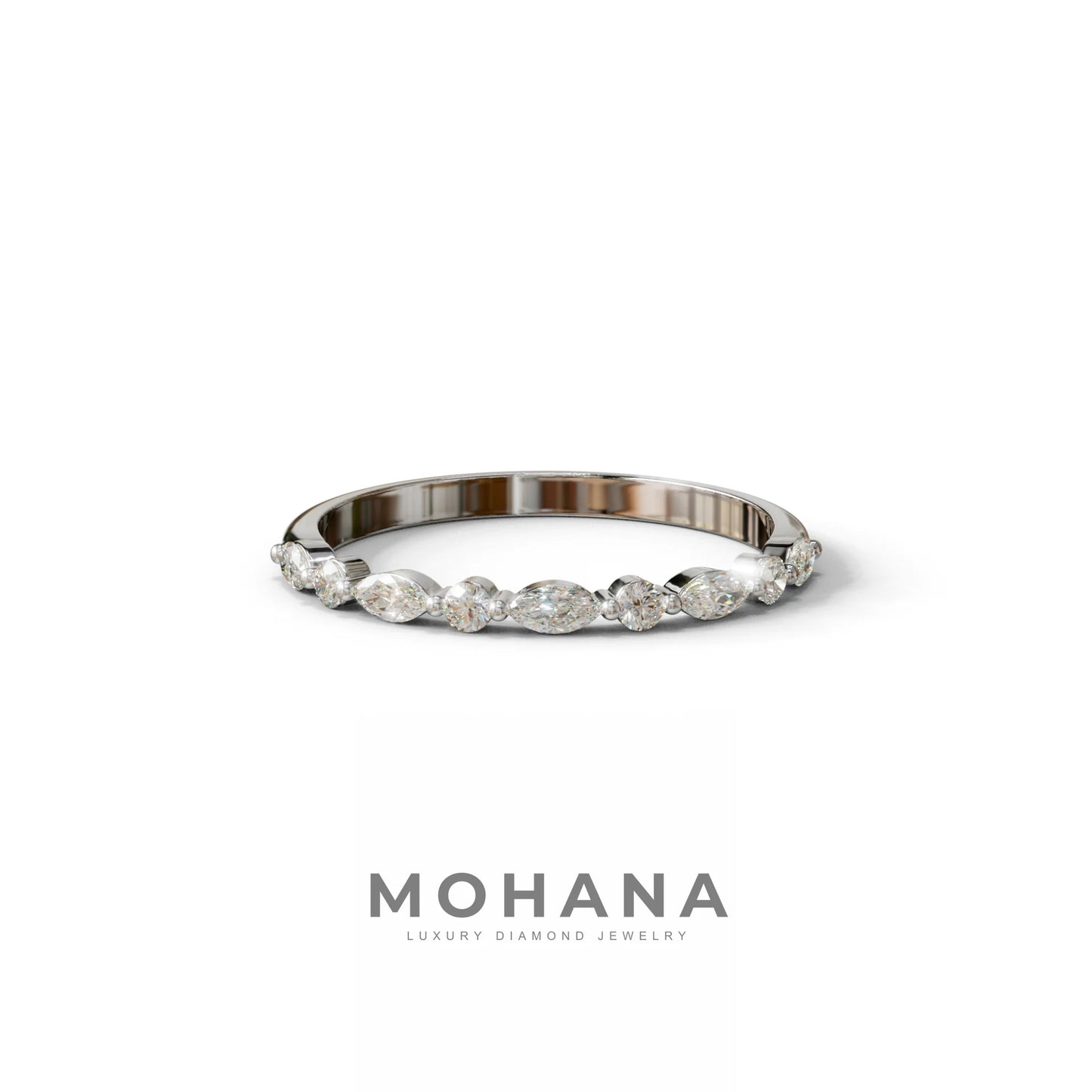 Floating Citrine - Round & Marquise Lab Grown Diamond Half Eternity Stacking Band