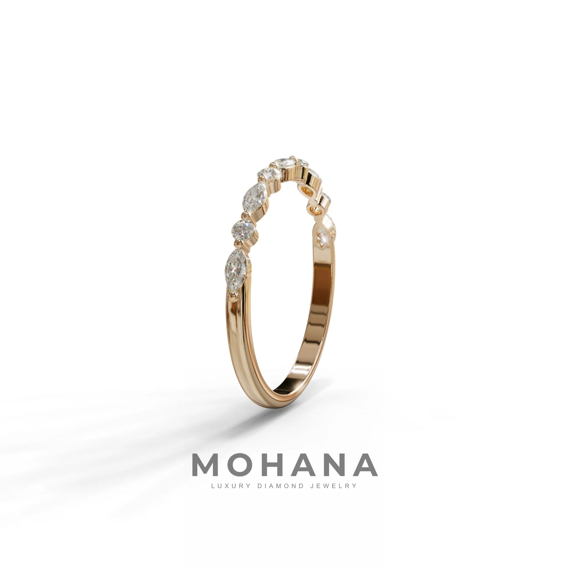 Floating Citrine - Round & Marquise Lab Grown Diamond Half Eternity Stacking Band
