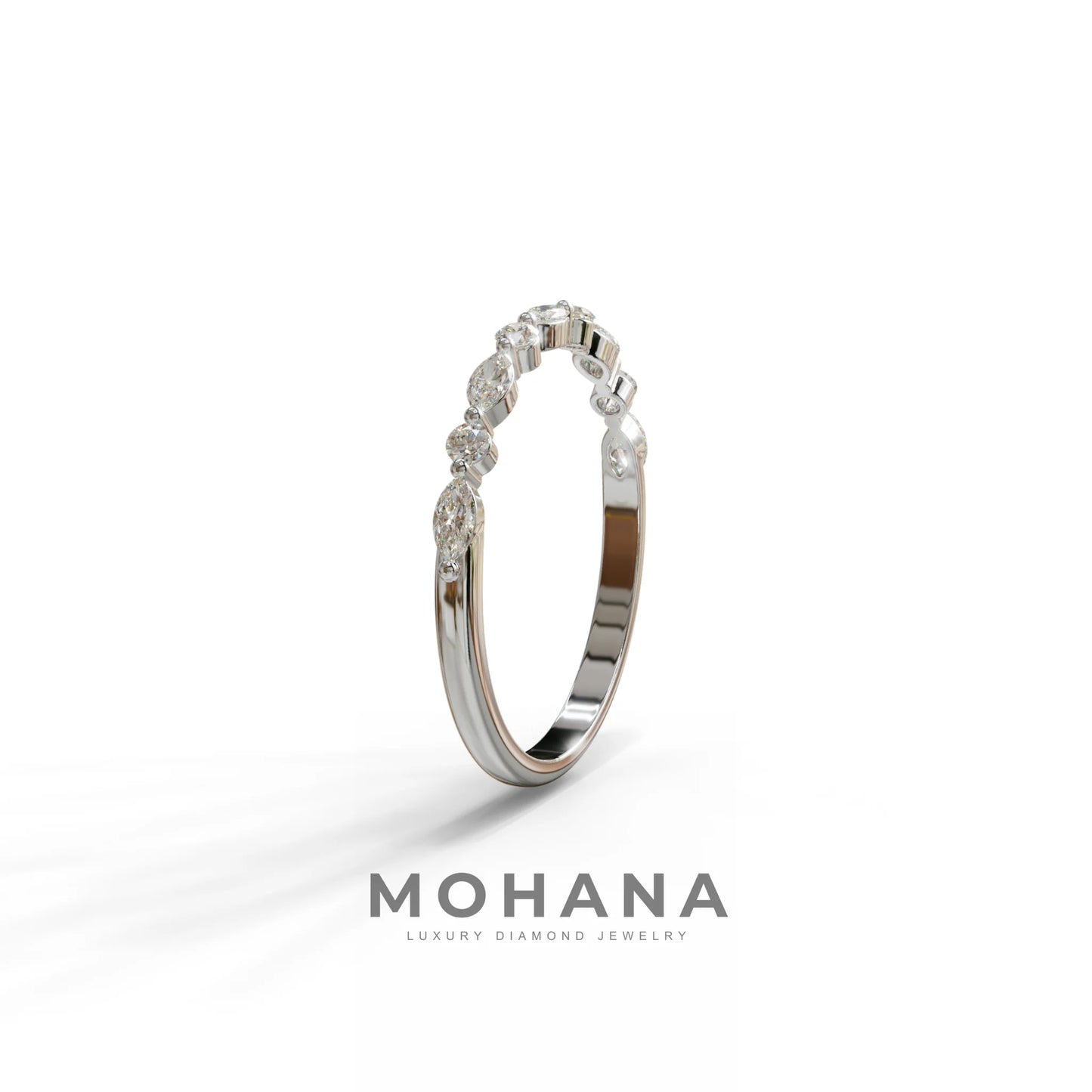 Floating Citrine - Round & Marquise Lab Grown Diamond Half Eternity Stacking Band