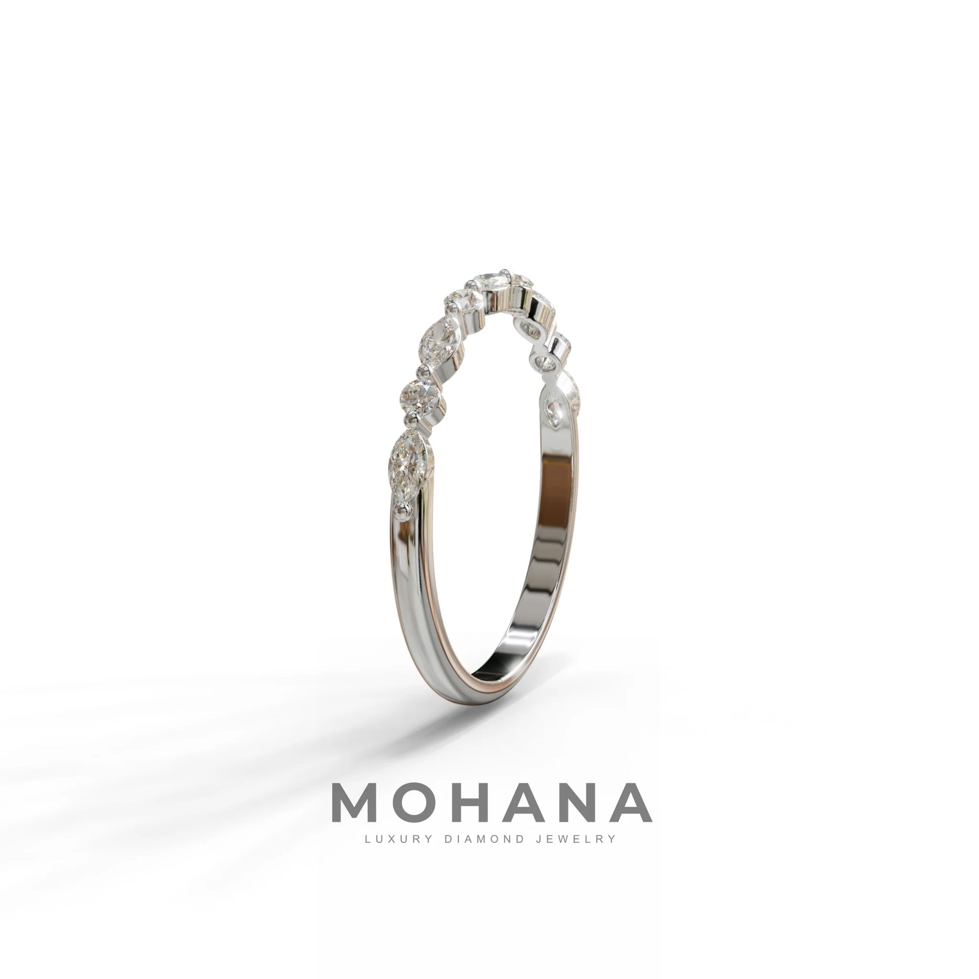 Floating Citrine - Round & Marquise Lab Grown Diamond Half Eternity Stacking Band