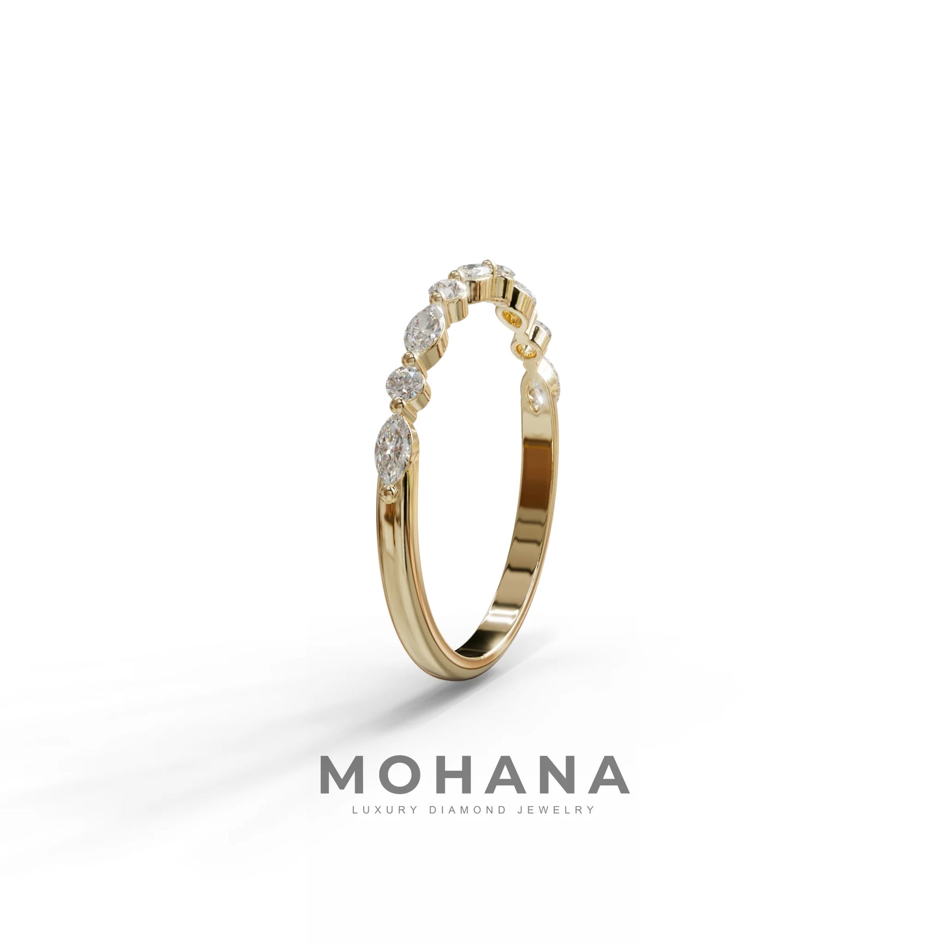 Floating Citrine - Round & Marquise Lab Grown Diamond Half Eternity Stacking Band