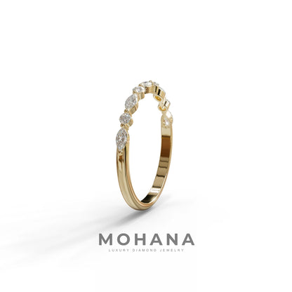 Floating Citrine - Round & Marquise Lab Grown Diamond Half Eternity Stacking Band