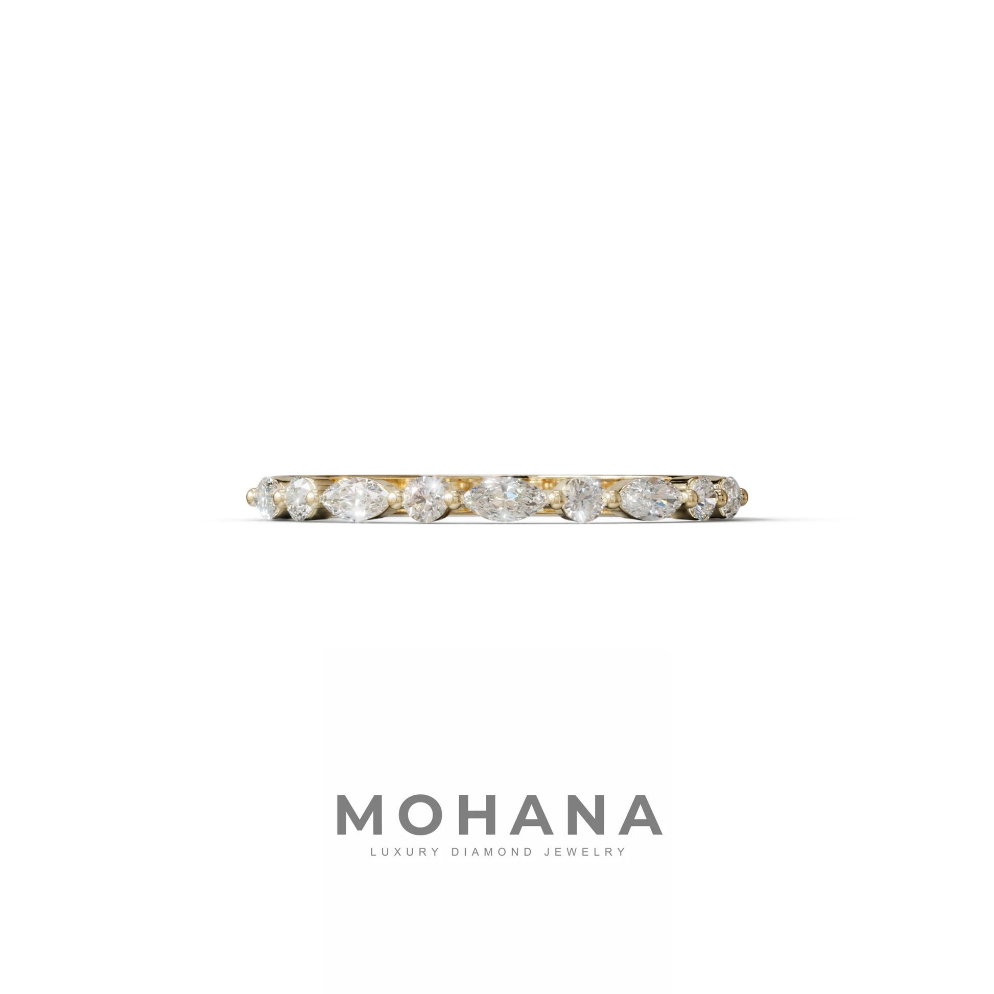 Floating Citrine - Round & Marquise Lab Grown Diamond Half Eternity Stacking Band - 10K Solid Gold / Yellow Gold