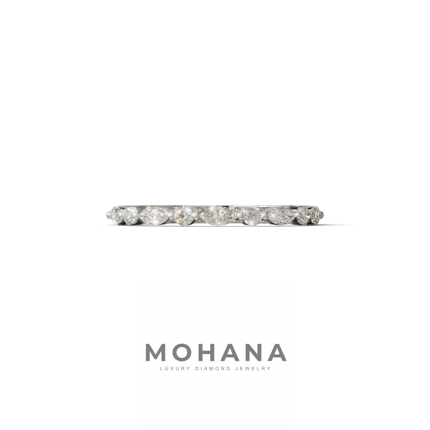 Floating Citrine - Round & Marquise Lab Grown Diamond Half Eternity Stacking Band - 10K Solid Gold / White Gold