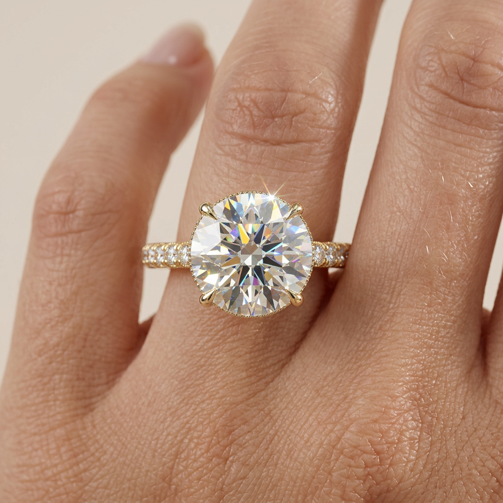 3 Carat E-VVS Round-Cut Lab Diamond Engagement Ring | Hidden Halo & Pavé