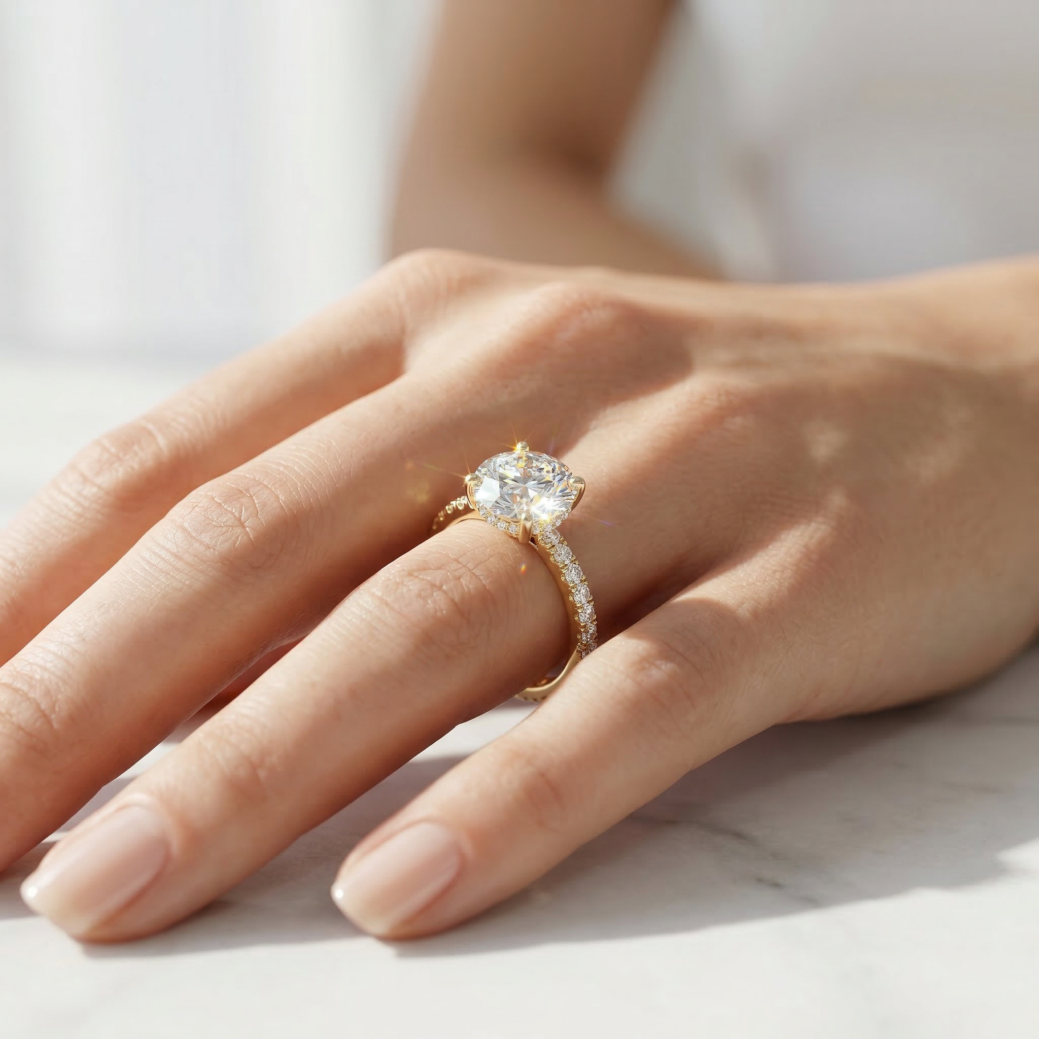 1.5 Carat E VVS Round Lab Grown Diamond Engagement Ring Classic Pave Set