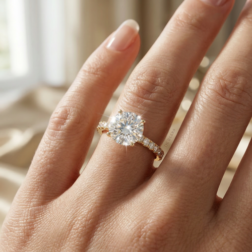 1.5 Carat E VVS Round Lab Grown Diamond Engagement Ring Classic Pave Set