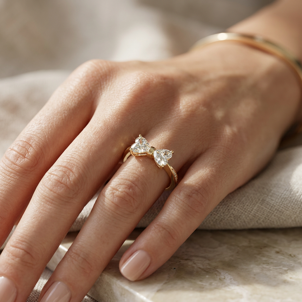 1.5 Carat E VVS Heart Cut Lab Grown Diamond Engagement Ring Toi et Moi Love