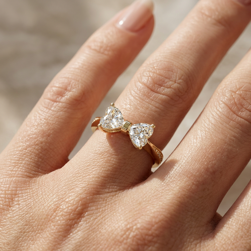 1.5 Carat E VVS Heart Cut Lab Grown Diamond Engagement Ring Toi et Moi Love