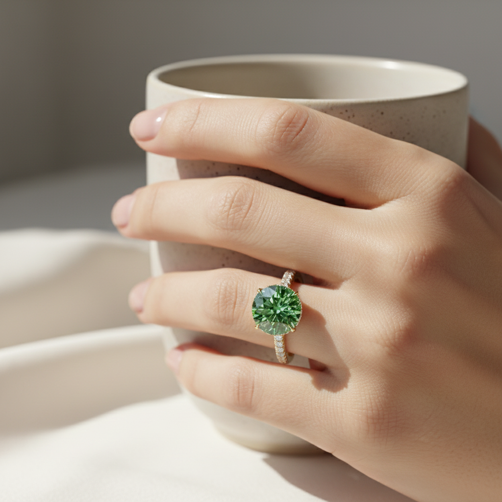 3.5 Carat Fancy Vivid Green Round Cut Lab Grown Diamond Ring - Halo & Pave Setting Wedding Ring