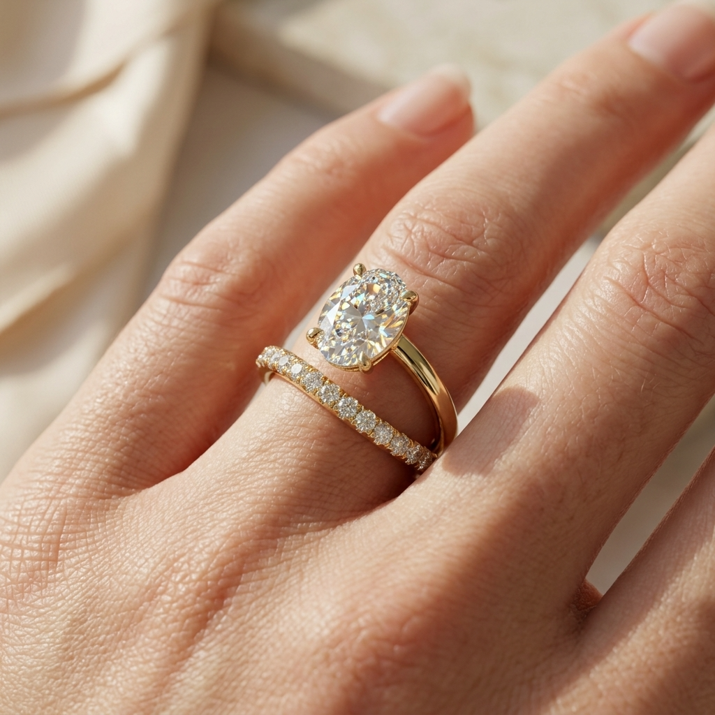 1.5 Carat E VVS Oval Cut Lab Diamond Bypass Ring – Pavé Wrap Design