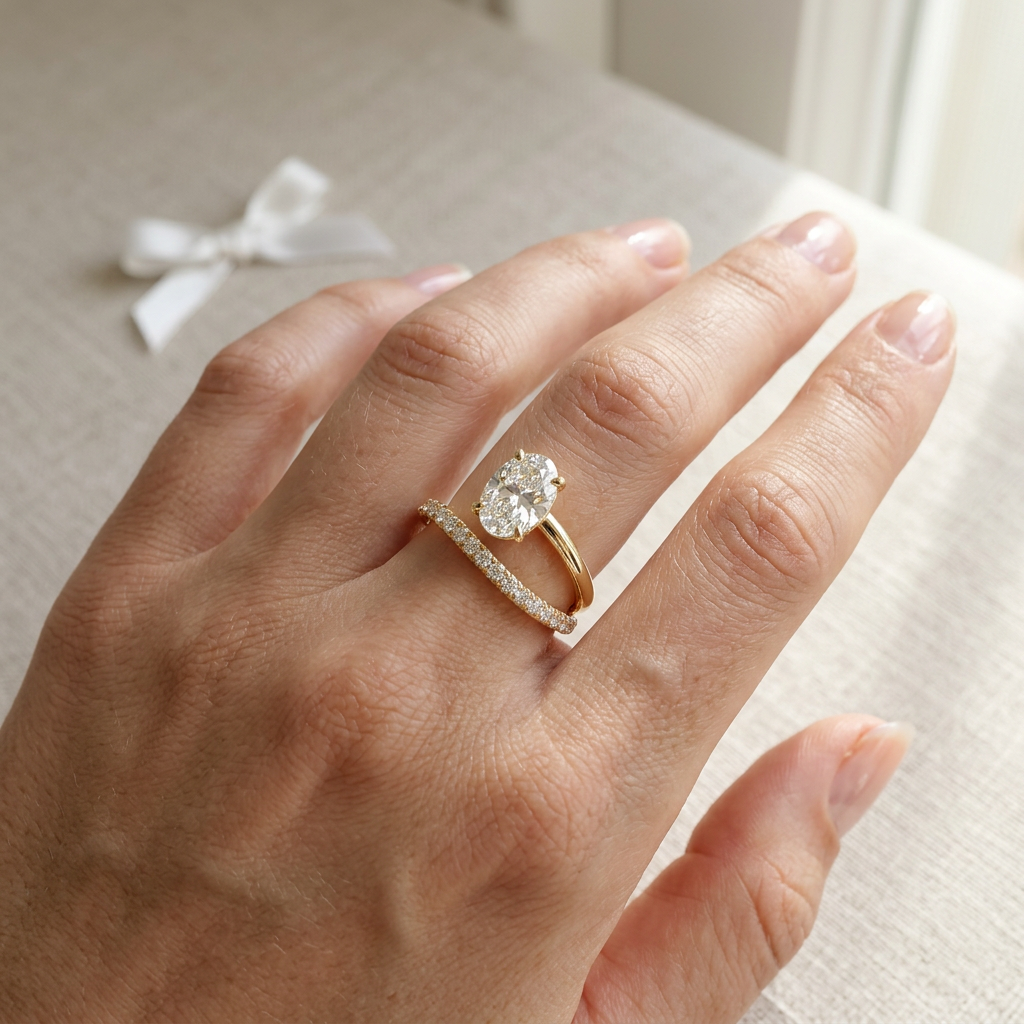 1.5 Carat E VVS Oval Cut Lab Diamond Bypass Ring – Pavé Wrap Design