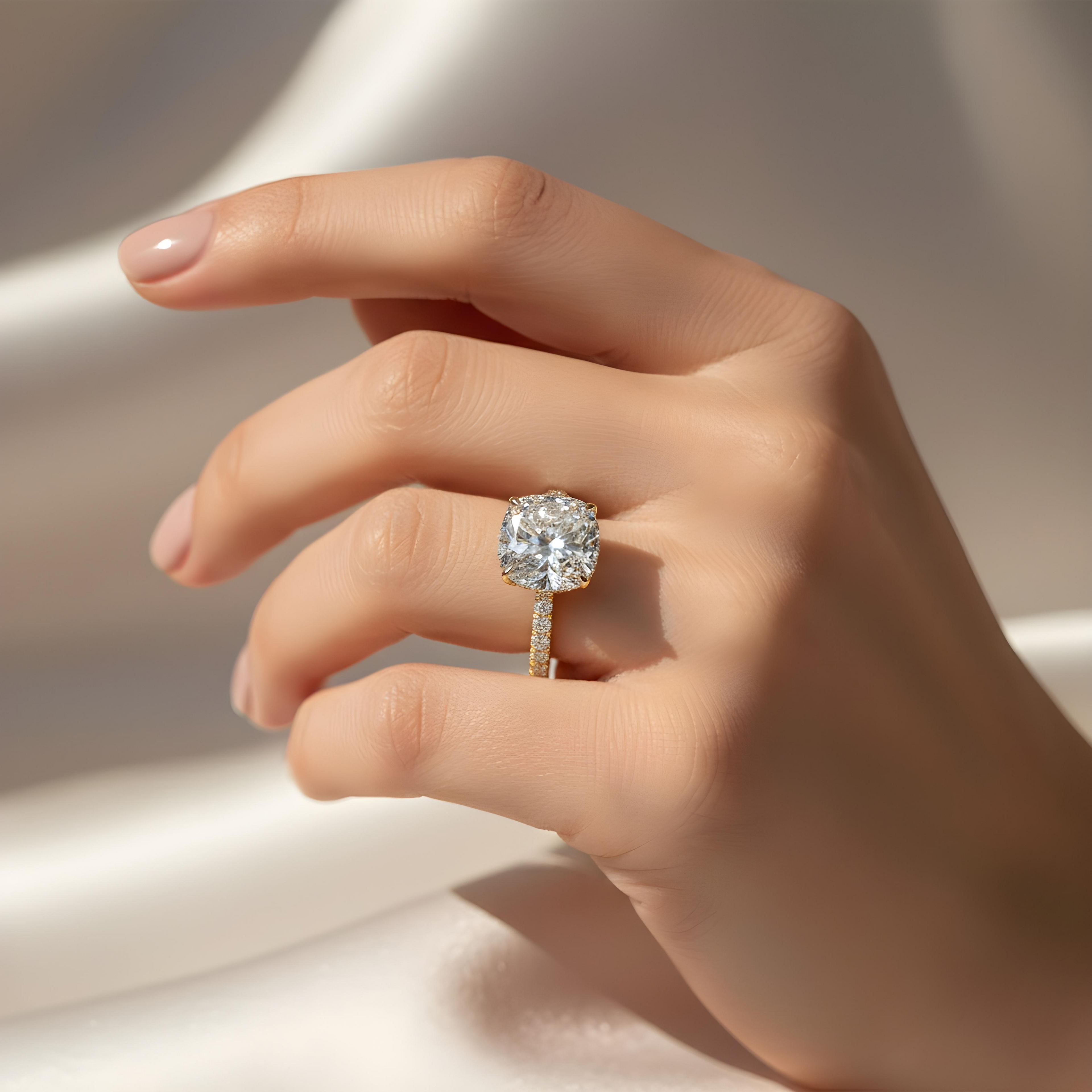 2.5 Carat E VVS Cushion Cut Hidden Halo & Pave Lab Grown Diamond Ring