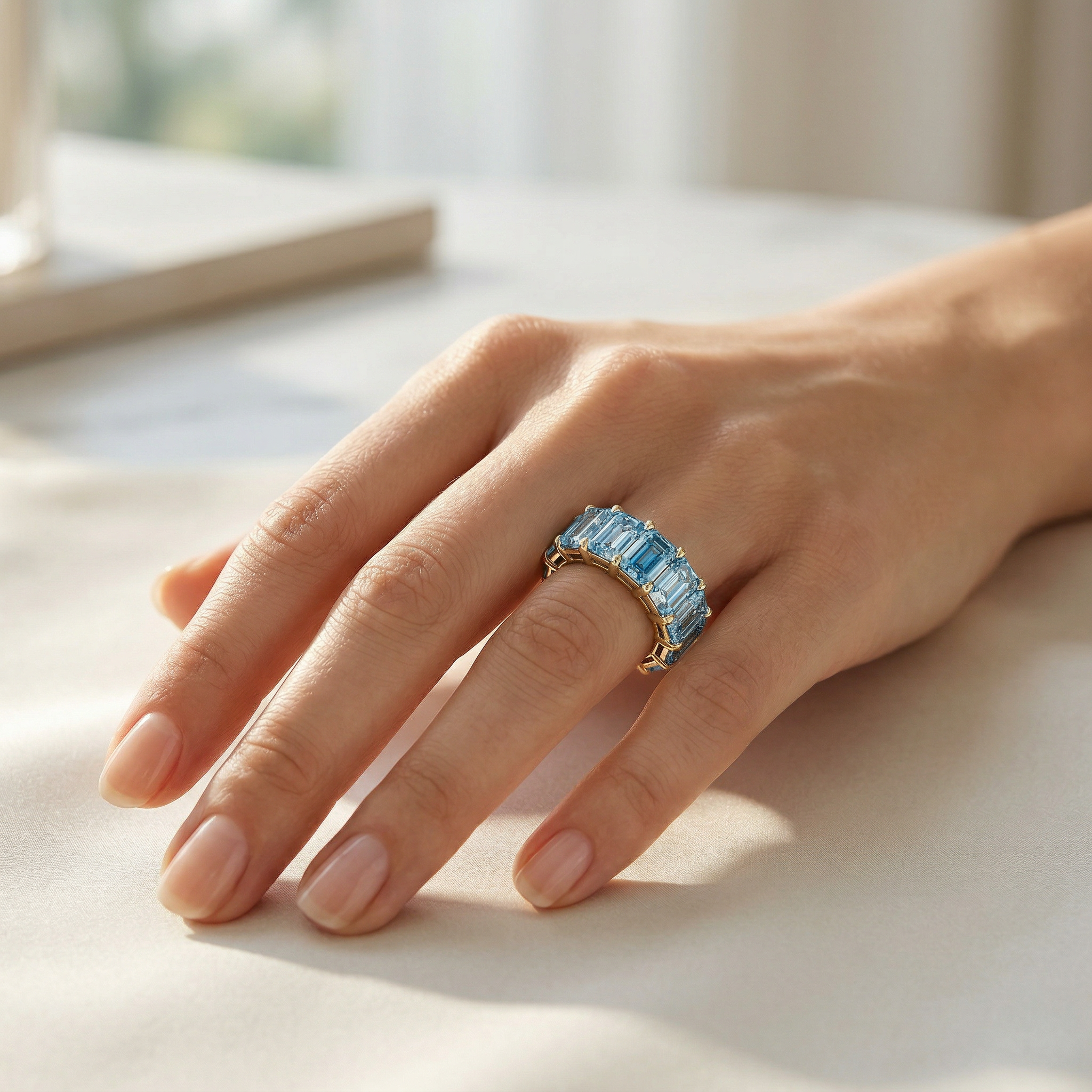 Lab-Grown Blue Emerald-Cut Diamond Full Eternity Band | 7-8 CTW