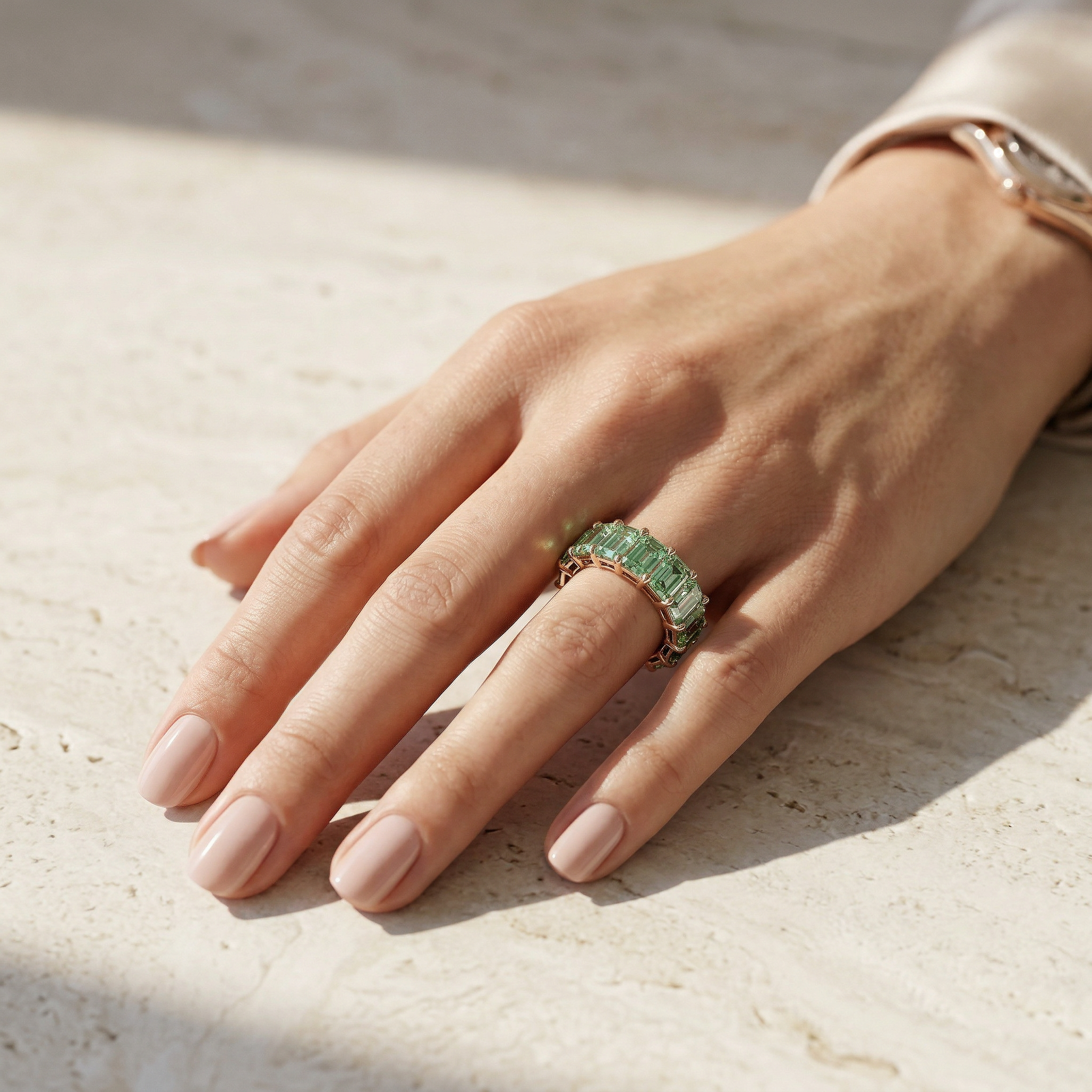 Lab-Grown Green Emerald-Cut Diamond Full Eternity Band | 7-8 CTW