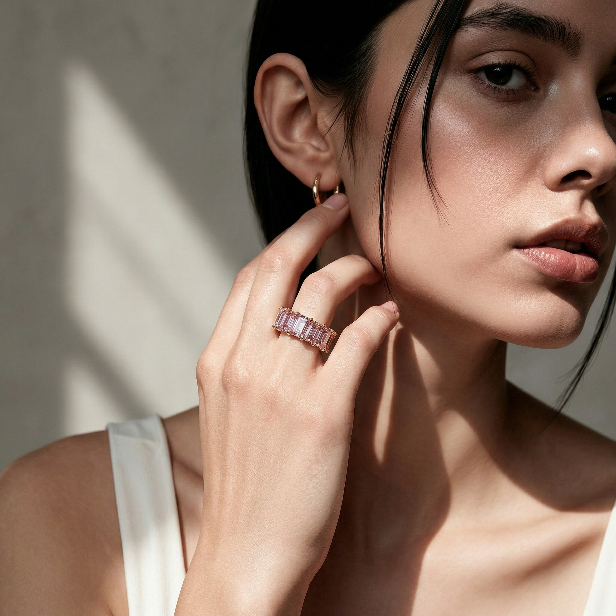 Lab-Grown Pink Emerald-Cut Diamond Full Eternity Band | 7-8 CTW