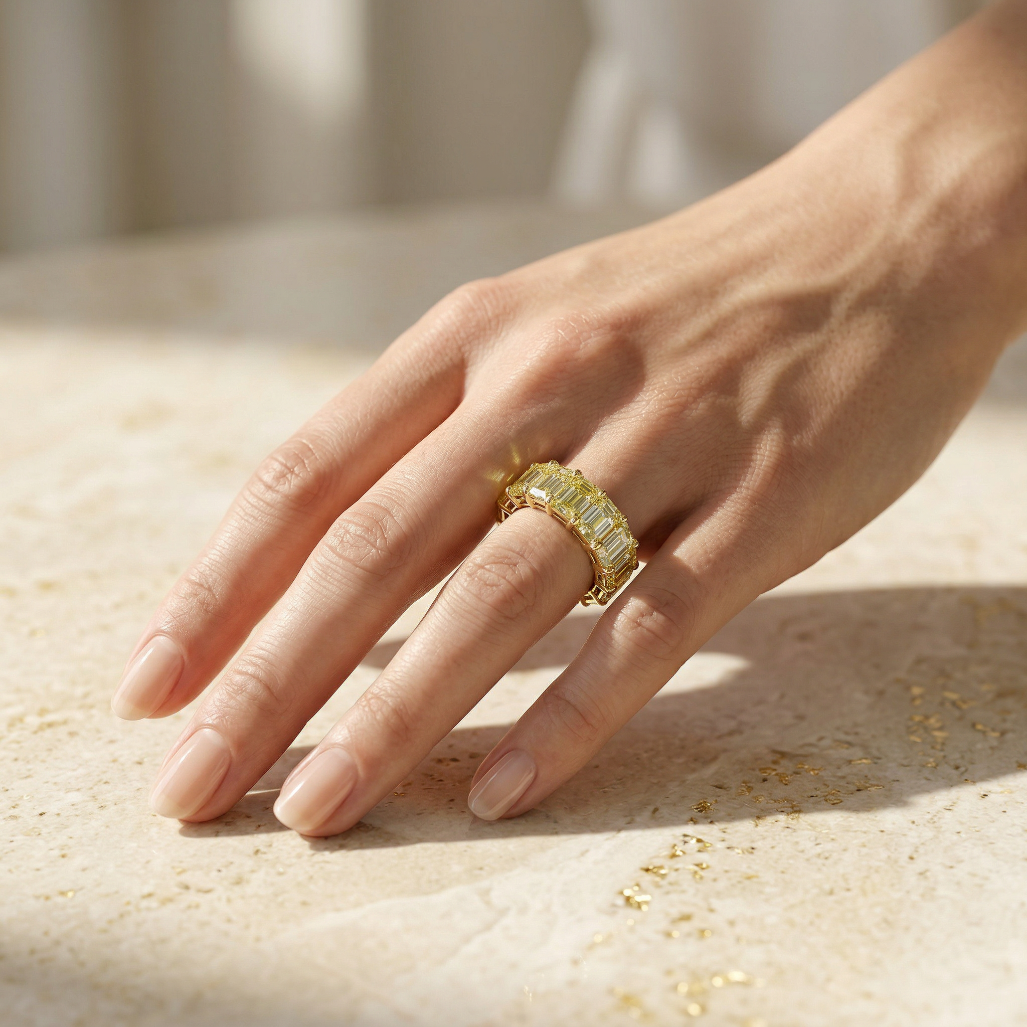 Lab-Grown Yellow Emerald-Cut Diamond Full Eternity Band | 7-8 CTW