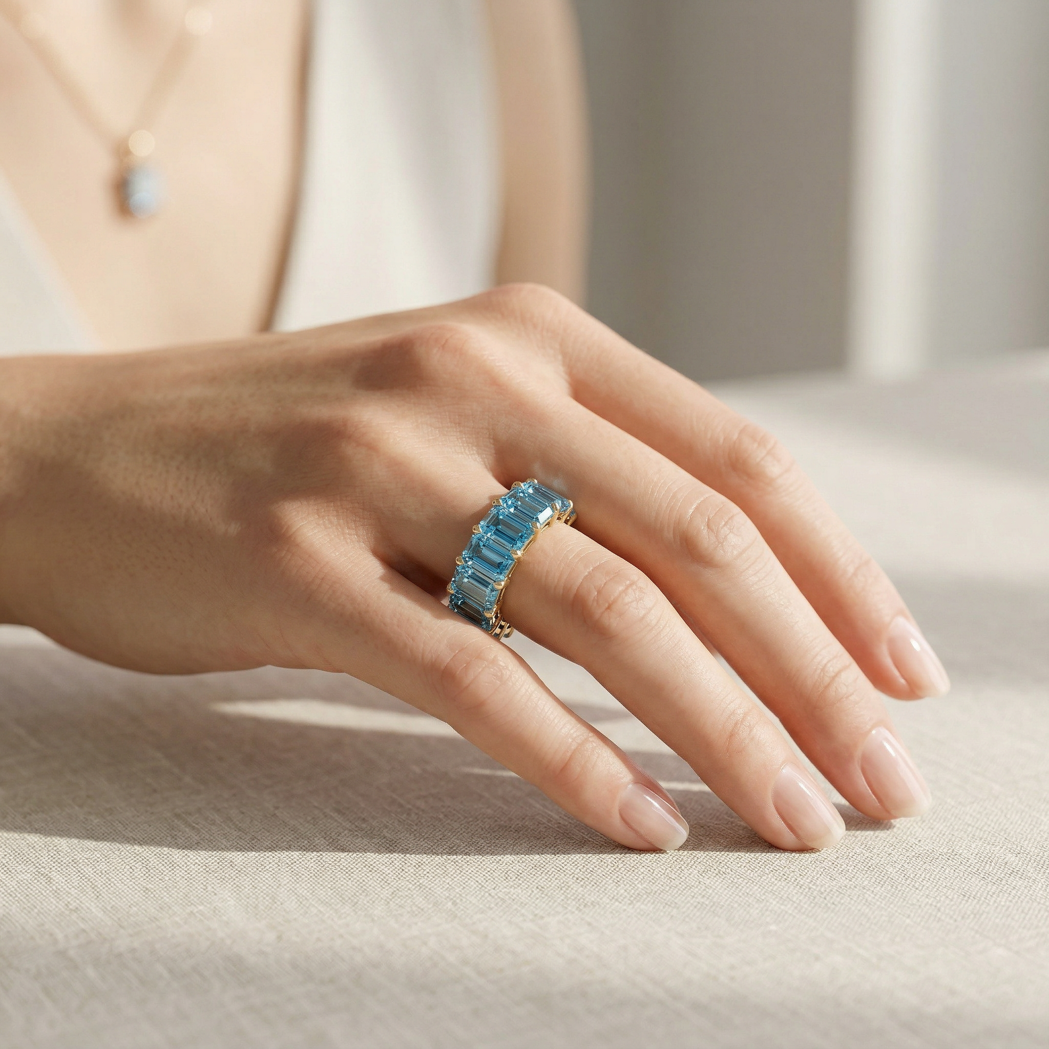 Lab-Grown Blue Emerald-Cut Diamond Full Eternity Band | 7-8 CTW