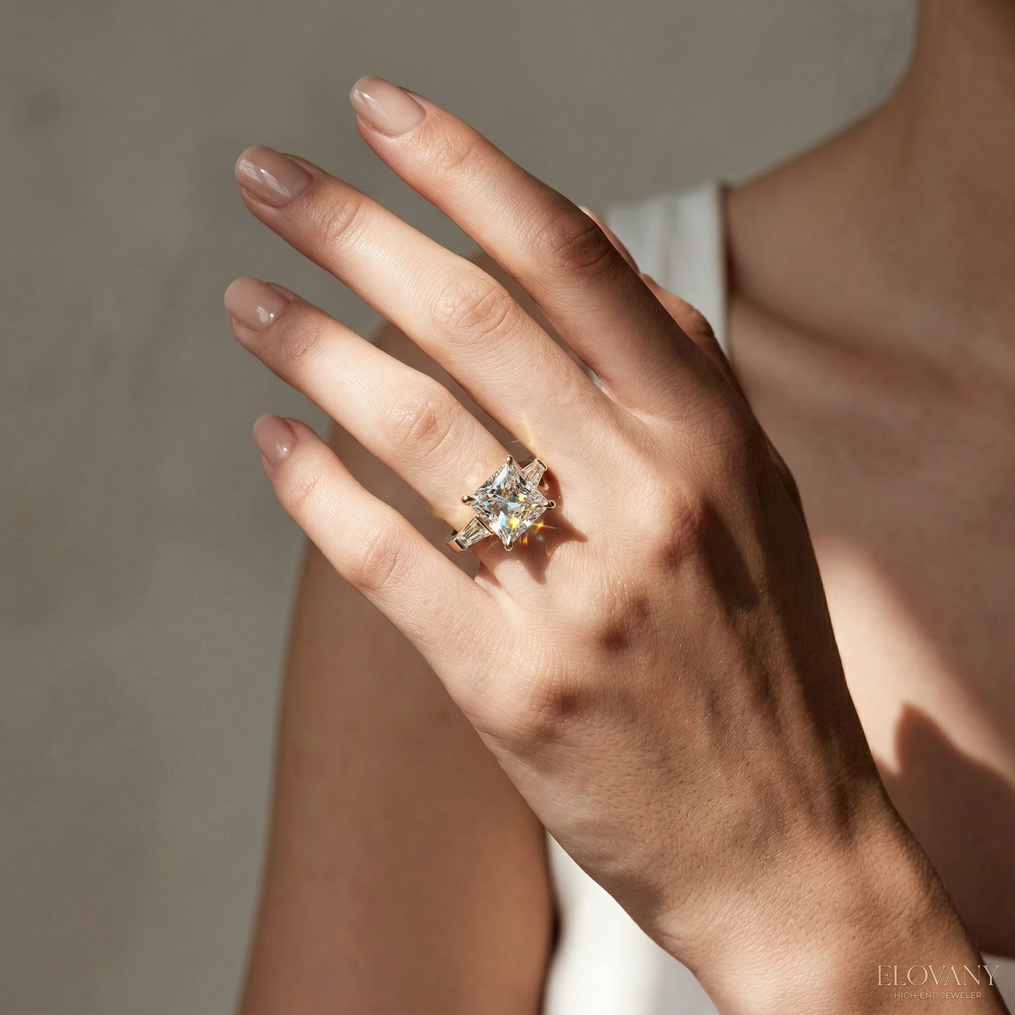4ct E/VVS Princess & Tapered Baguette Three Stone Lab Diamond Ring - Alluring