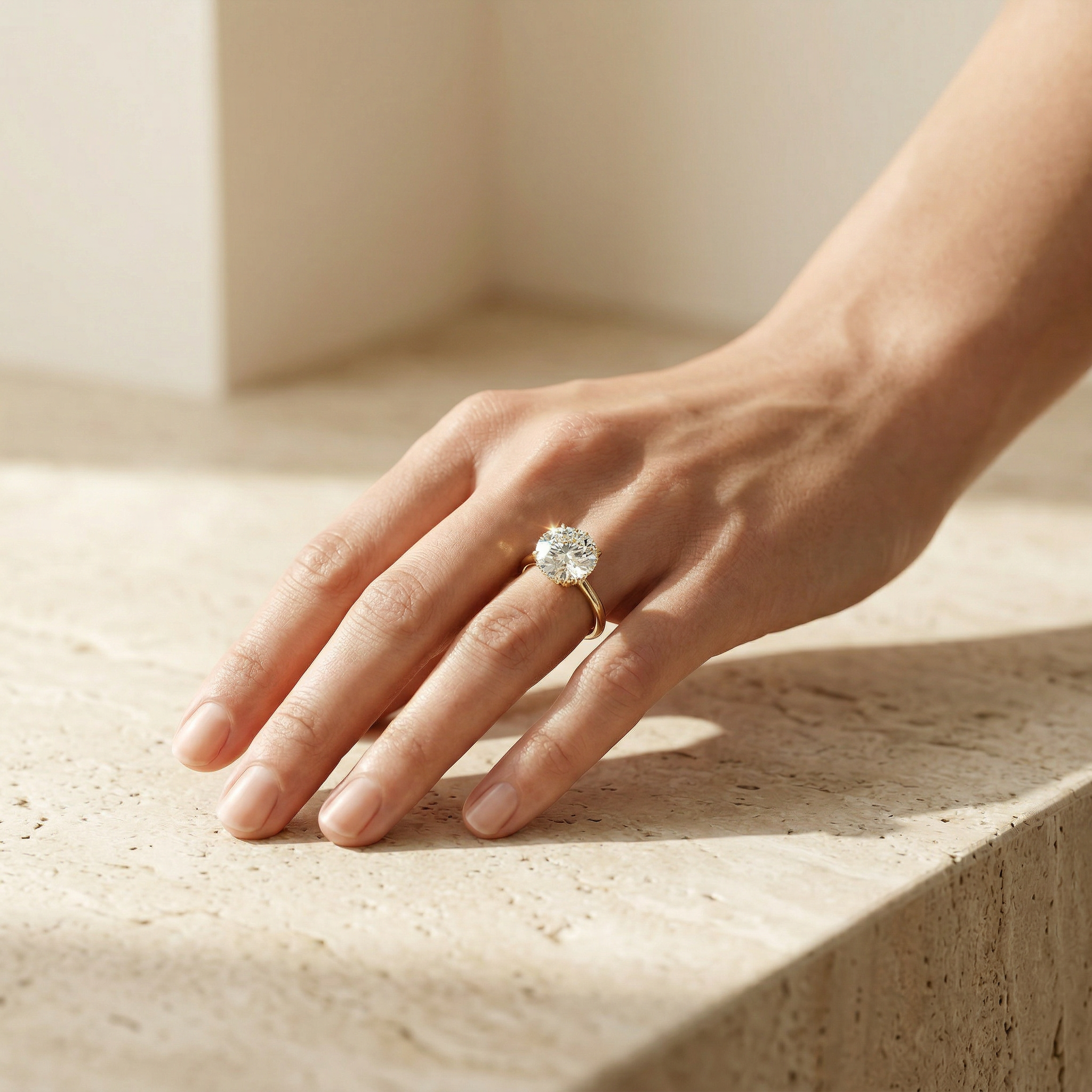 3ct E VVS Round Cut Hidden Halo Lab Grown Diamond Engagement Ring