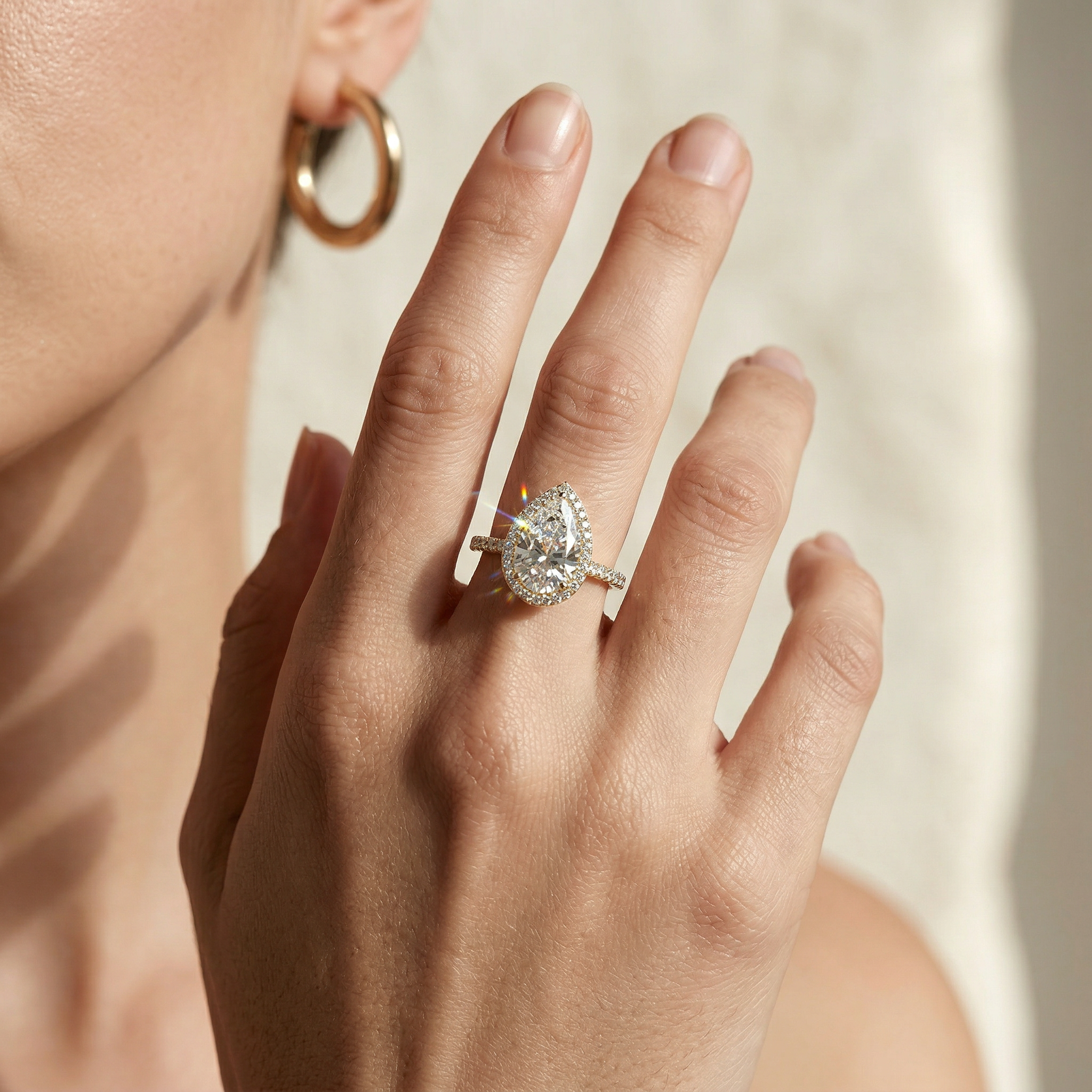 3ct E/VVS Pear Cut Halo & Pave Lab Grown Diamond Engagement Ring - Madona