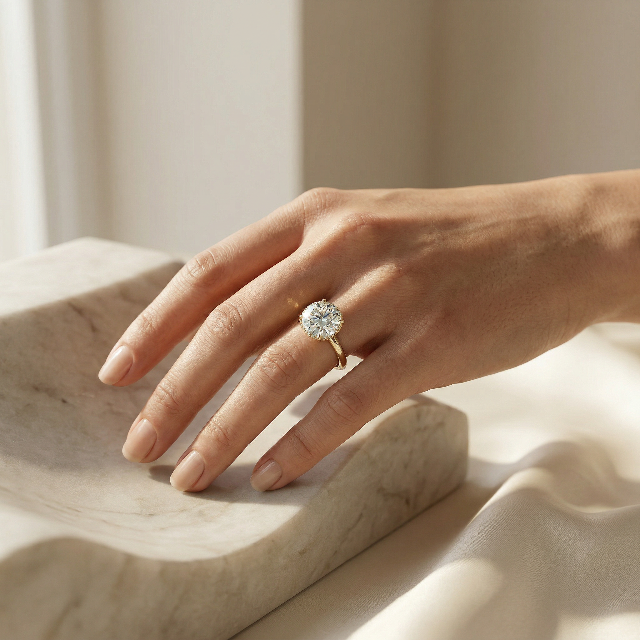 3ct E VVS Round Cut Hidden Halo Lab Grown Diamond Engagement Ring