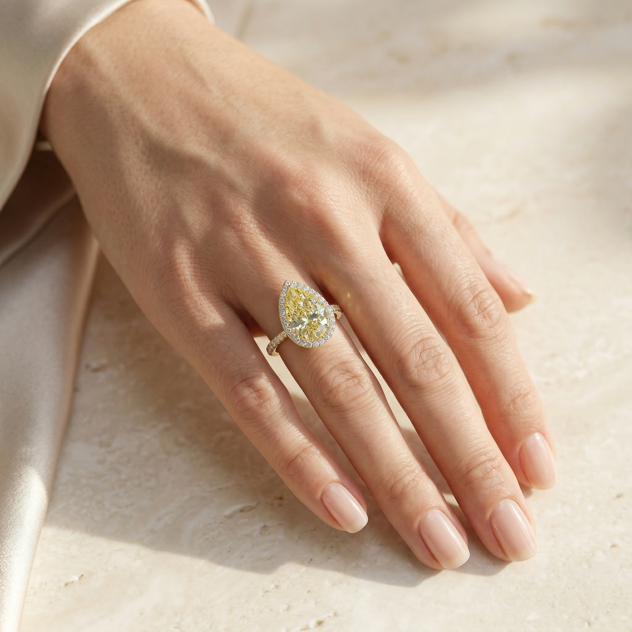 3ct Canary Yellow Pear Cut Halo & Pave Lab Grown Diamond Engagement Ring - Madona